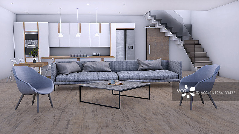 3D渲染：精美陈设的现代家居图片素材
