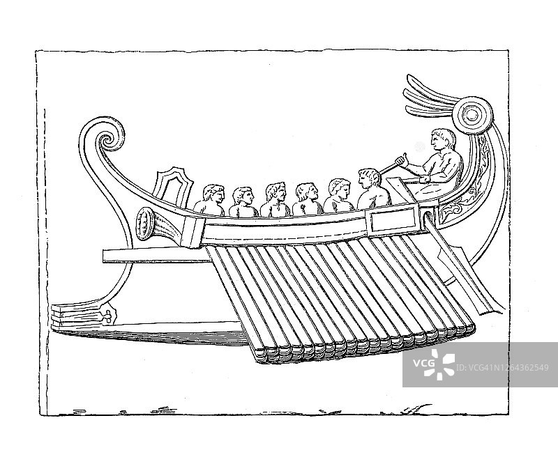 普特奥利的战争三列桨座战船的罗马浮雕古老雕刻插图图片素材