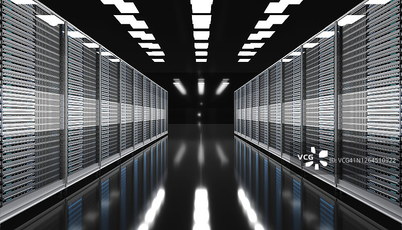 现代服务器机房的3D渲染图片素材