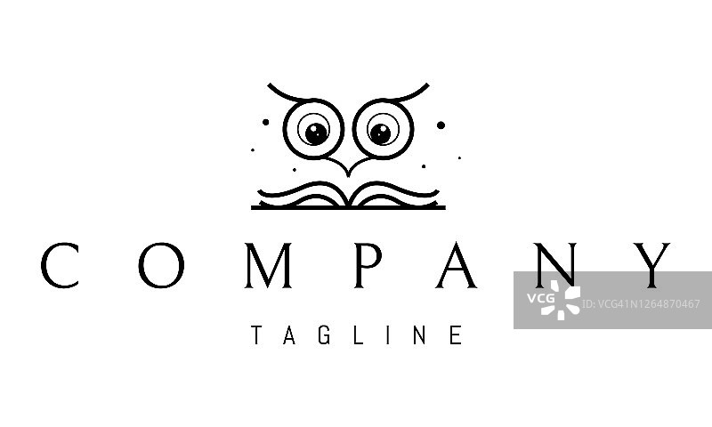 大眼小猫头鹰与书本抽象矢量标志图片素材