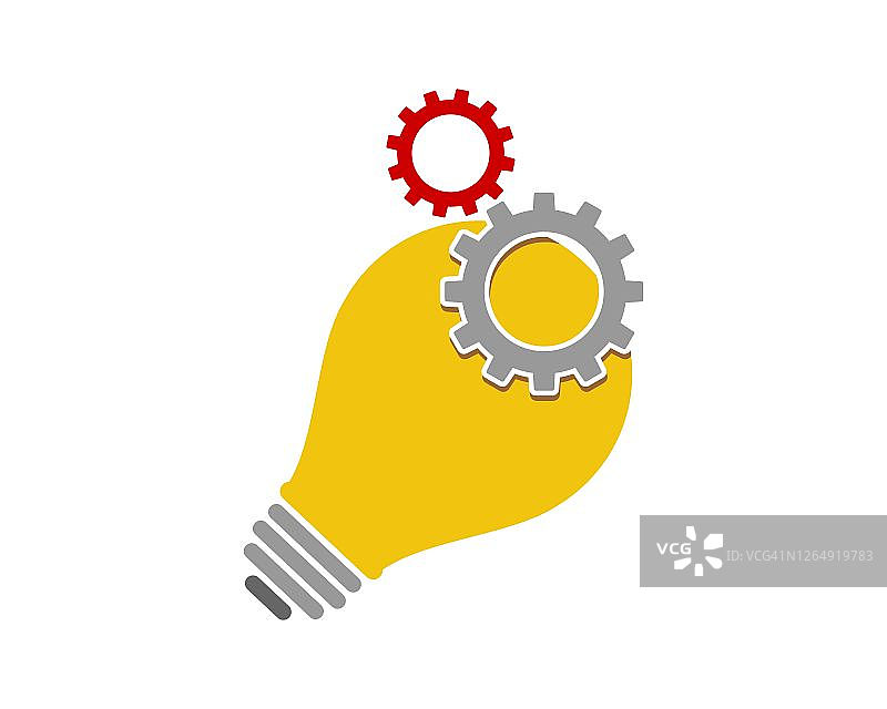 黄色灯泡与双齿轮图片素材