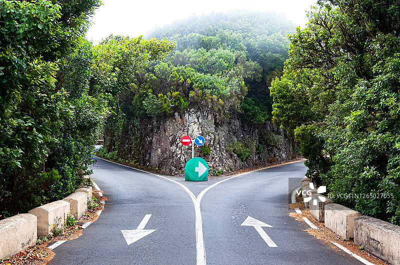 带箭头标志的分隔道路图片素材