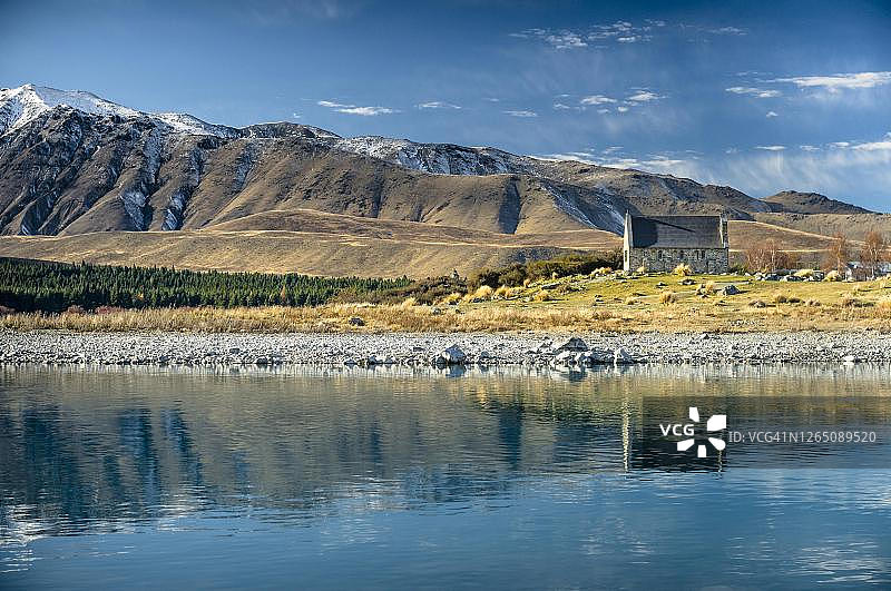 特卡波湖的好牧羊人教堂倒影图片素材