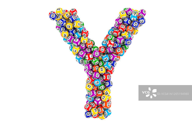 彩票球字母Y 3D渲染，白色背景图片素材