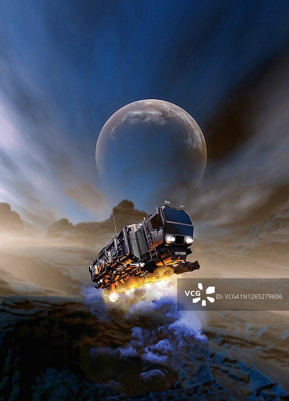 宇宙飞船降落行星插画图片素材