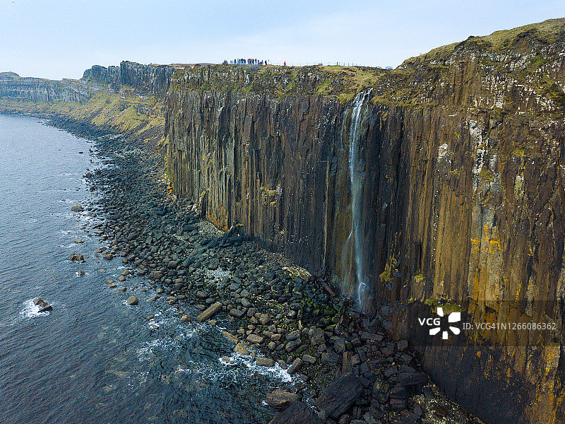 苏格兰斯凯岛米尔特瀑布和裙岩航拍图片素材
