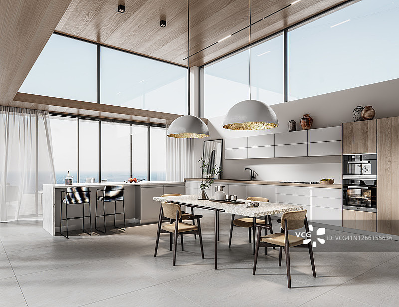 厨房和餐桌的豪华内饰图片素材