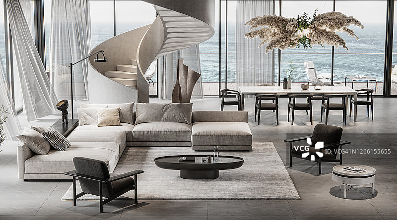 设施齐全的客厅3D渲染图片素材