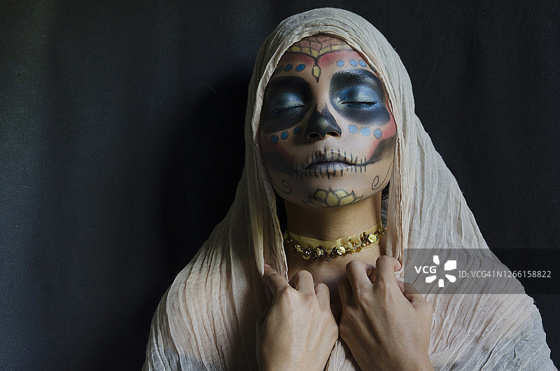 万圣节骷髅妆特写图片素材