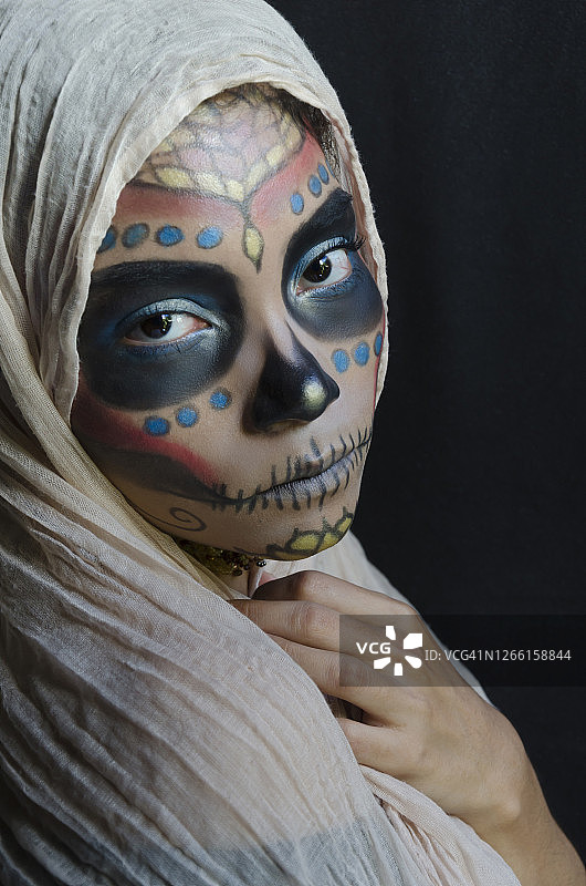 万圣节骷髅妆特写图片素材