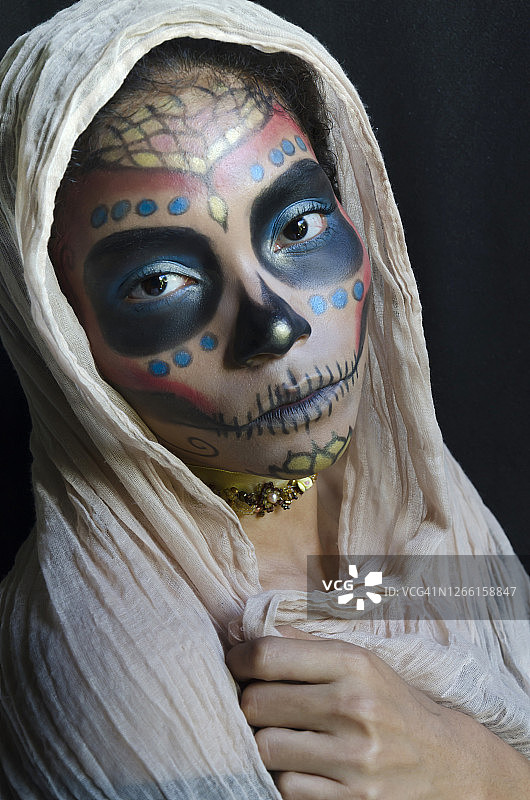 万圣节骷髅妆特写图片素材