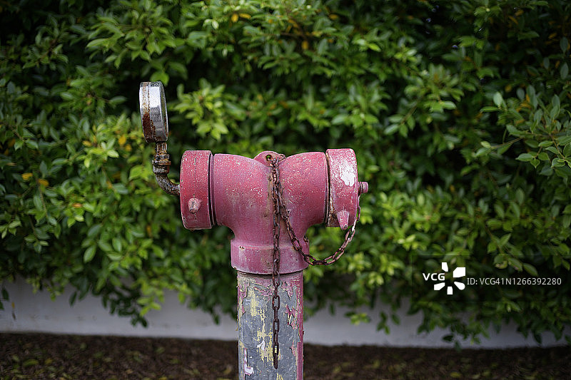 房屋附近的红色消防水带图片素材