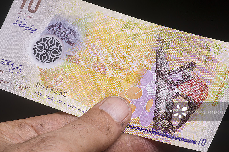 男人拿着马尔代夫纸币的特写图片素材