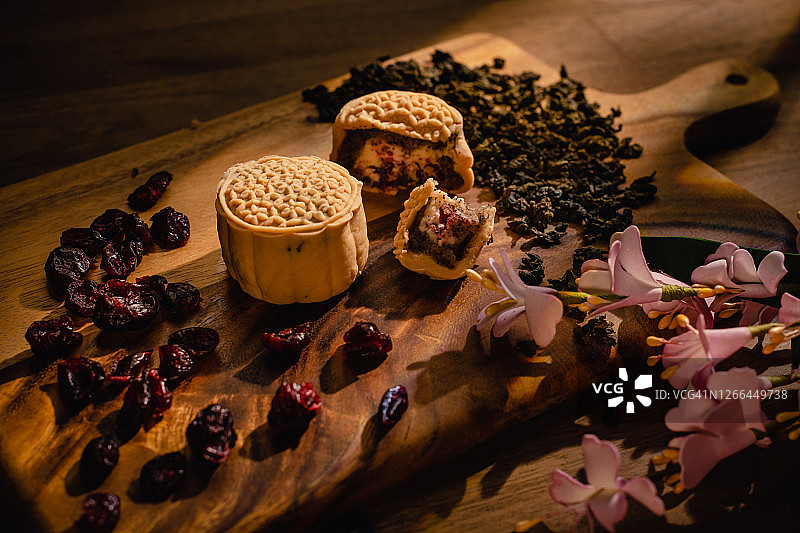 中国传统节日风味雪皮月饼静物图片素材