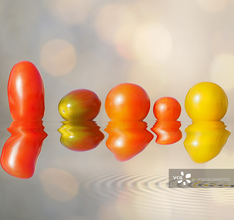 水面反射的小番茄图片素材