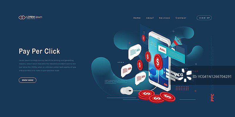 互联网广告符号：按点击付费矢量概念图片素材