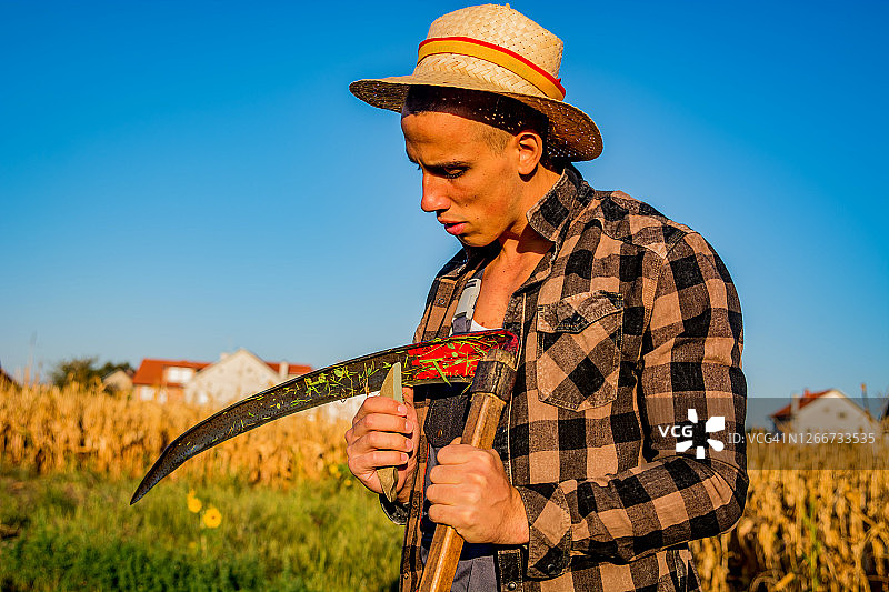 镰刀研磨特写图片素材