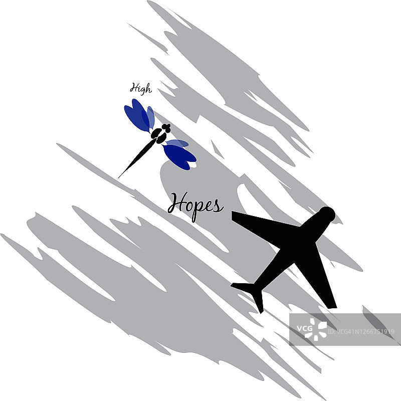 飞机在蜻蜓旁边飞行的插图，寓意竞争和充满希望图片素材