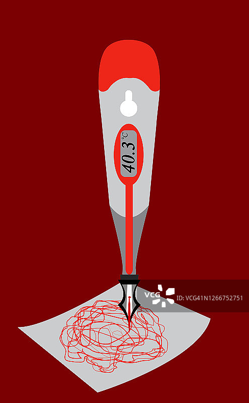 钢笔温度计概念插画：努力写作，温度升高图片素材