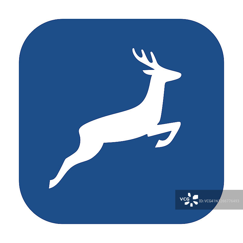 蓝色圆角方形小鹿图标按钮，白色背景图片素材