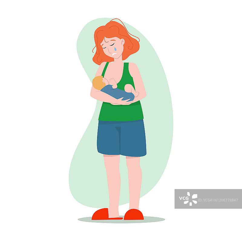 母乳喂养，母亲正在给婴儿喂奶，产后抑郁症，母乳喂养问题图片素材