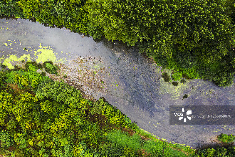 无人机拍摄的森林河流图片素材