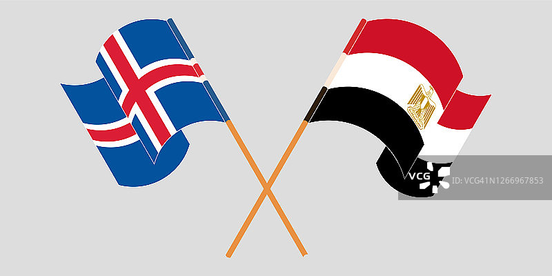 埃及和冰岛交叉飘扬的旗帜图片素材