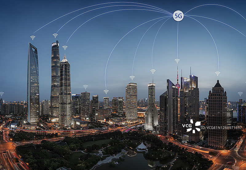 上海陆家嘴的黎明高空景色图片素材