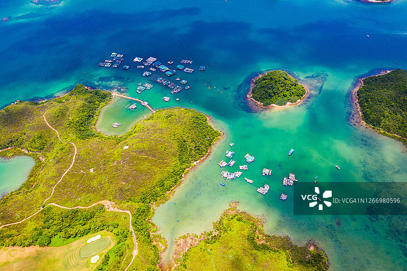 中国香港西贡村岛屿无人机景观图片素材