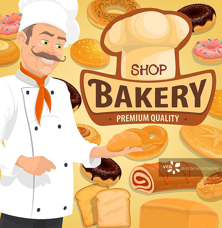 面包和糕点，烘焙师与面包卷图片素材