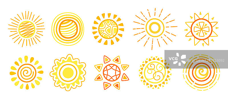 手绘黄色太阳涂鸦矢量素材图片素材