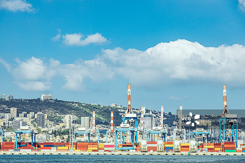 海法港商业码头远景图片素材