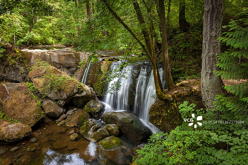 位于华盛顿州贝灵厄姆市中心的沃特科姆瀑布公园图片素材
