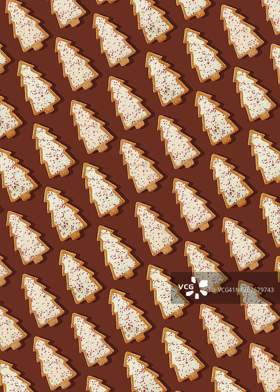 带有糖霜和糖屑的烤圣诞树饼干图片素材