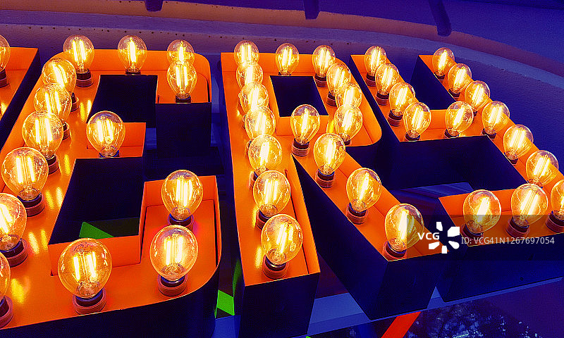 跑马灯标志的灯泡细节图片素材