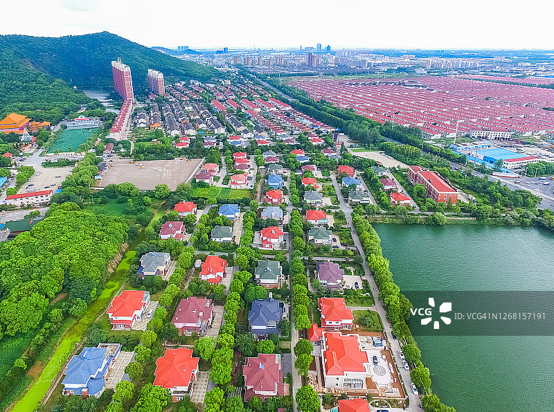 江苏省江阴市华西村别墅无人机航拍图片素材