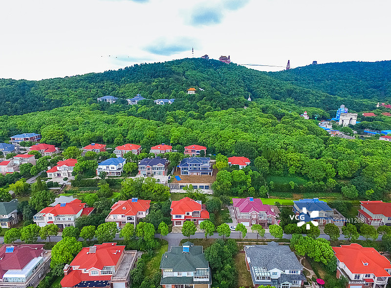 江苏省江阴市华西村别墅无人机航拍图片素材