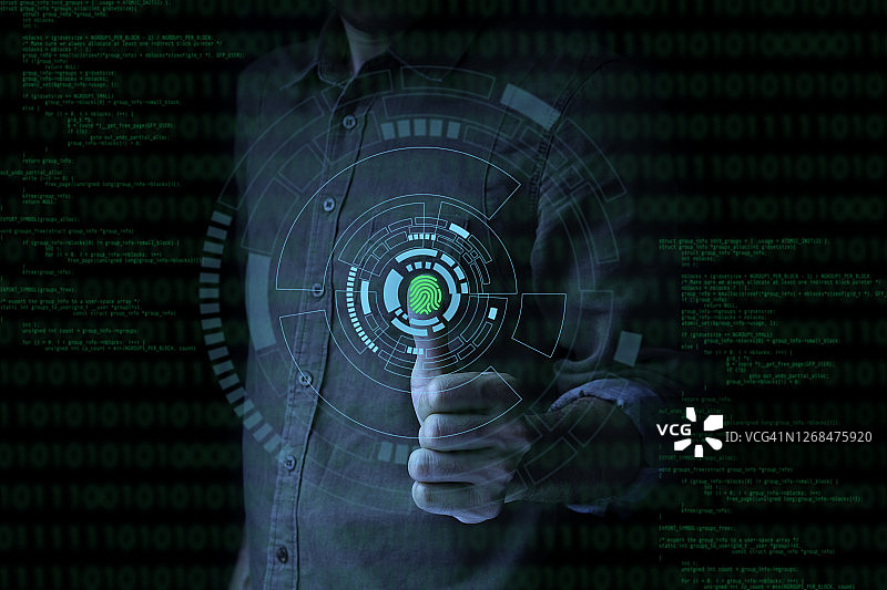 商人指纹扫描提供生物识别安全访问和密码控制图片素材