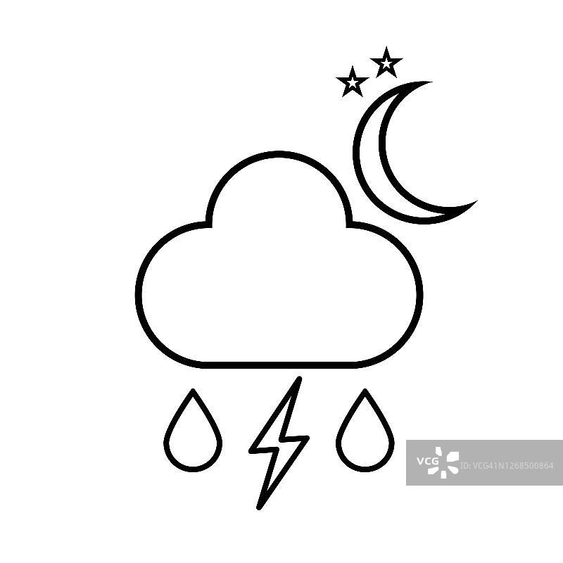 夜间雷雨天气矢量图图片素材