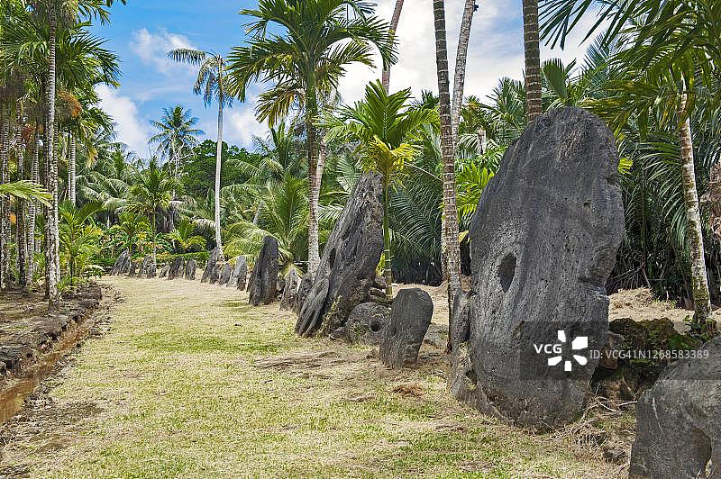 密克罗尼西亚雅浦岛丛林中的石币银行图片素材