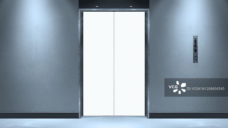 电梯门上的空白竖版广告牌或海报图片素材