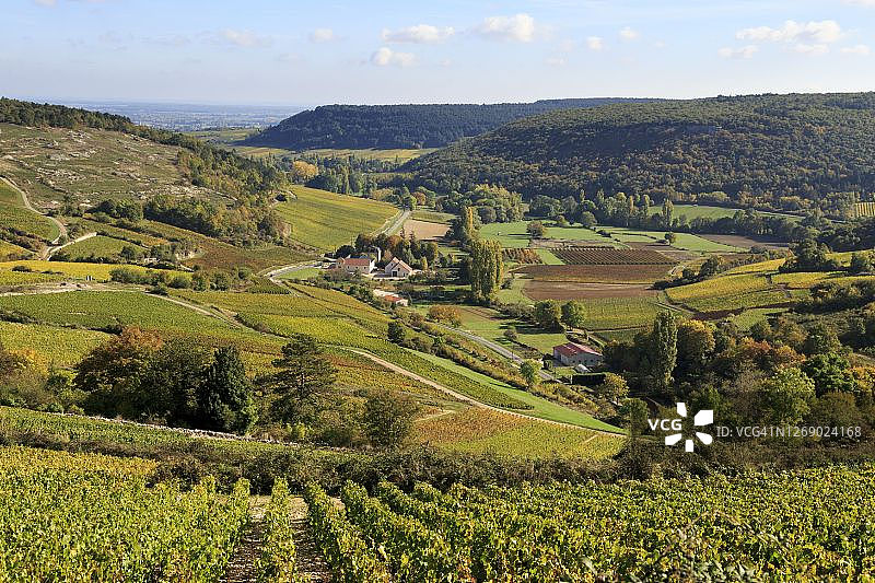 法国勃艮第博恩郊外的圣罗曼小村庄图片素材