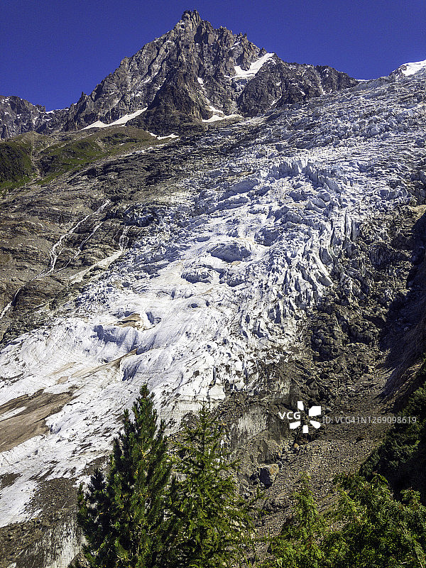 博松冰川，背景是夏蒙尼附近的南针峰图片素材