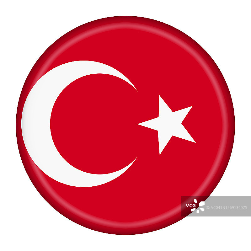土耳其国旗按钮3D图，带新月星剪贴路径图片素材