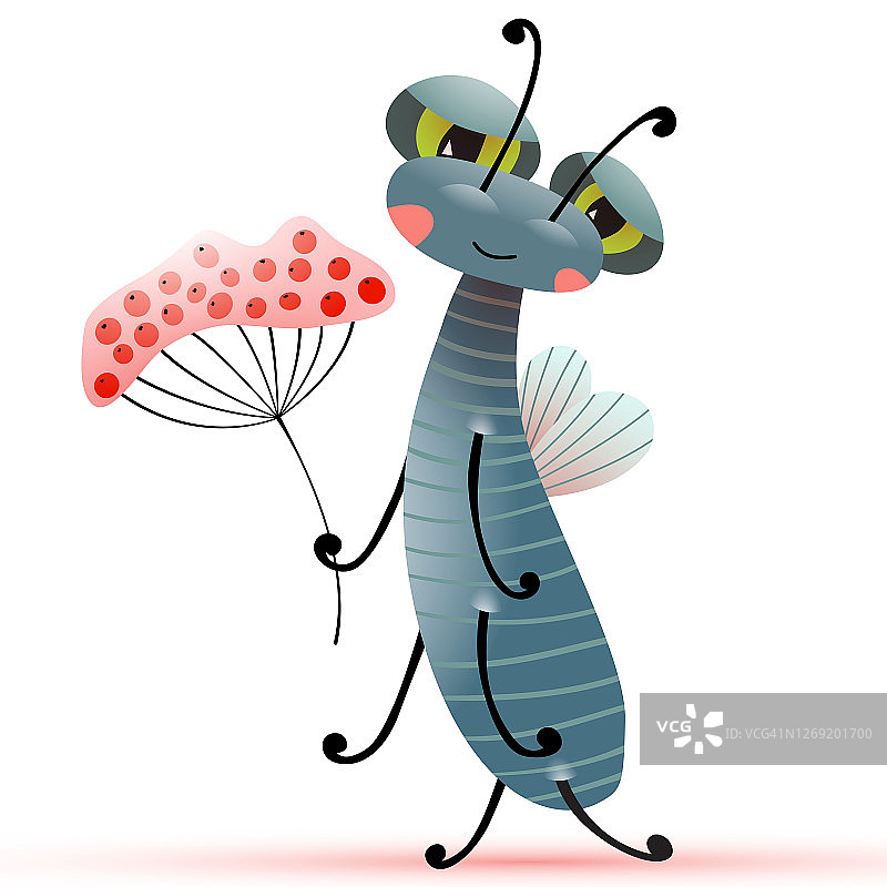 带浆果枝的趣味昆虫图片素材