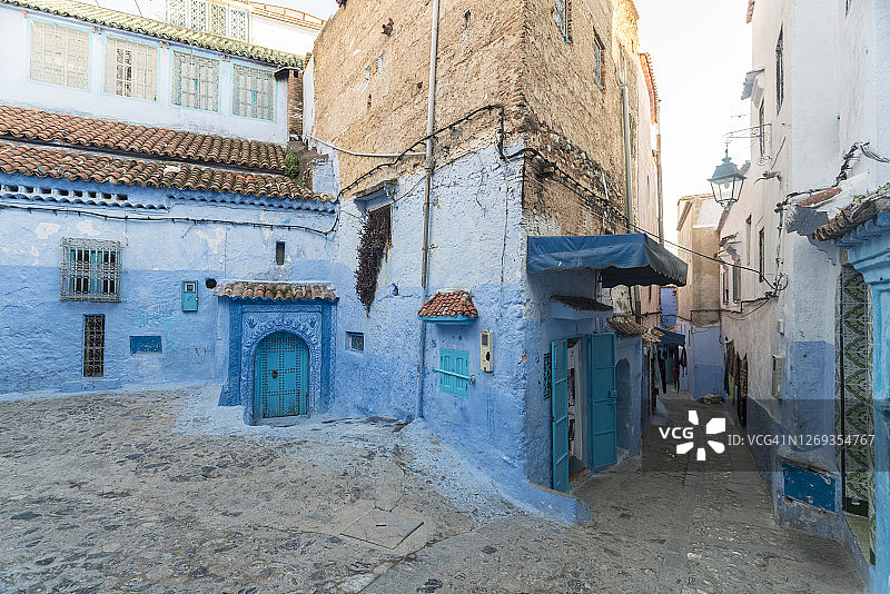 摩洛哥舍夫沙万的蓝色房屋外景图片素材