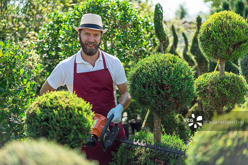 园丁在花园中心修剪树木图片素材