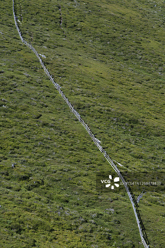 山地草甸中木栅栏的俯视角度照片图片素材