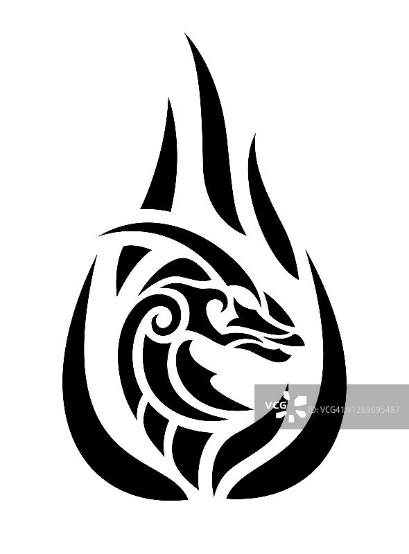 火焰龙头的黑色部落纹身艺术图片素材