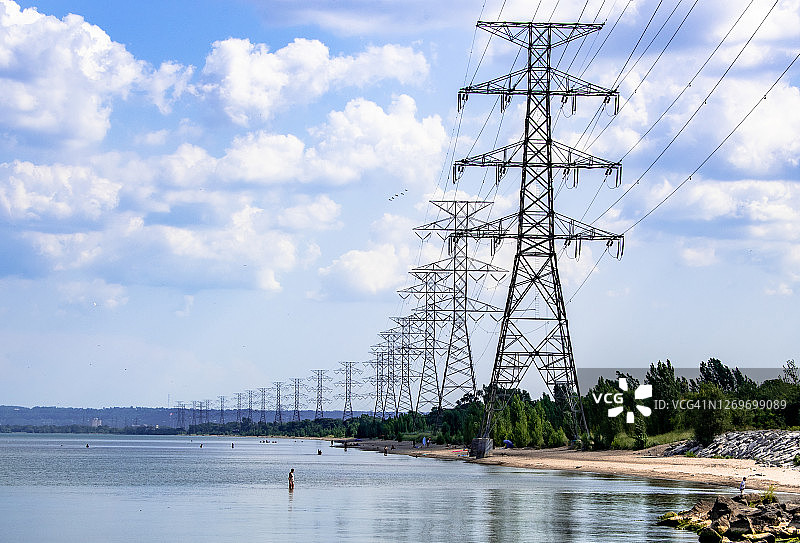 安大略湖沿岸的高压电线图片素材